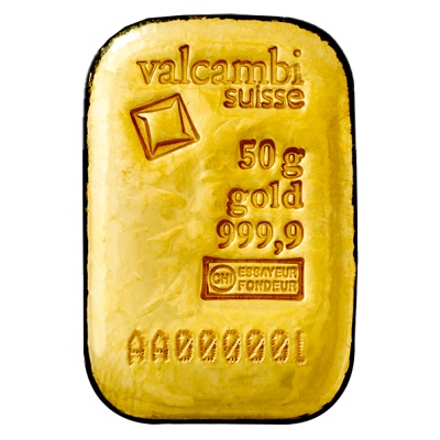 Valcambi 50g Gold Cast Bar