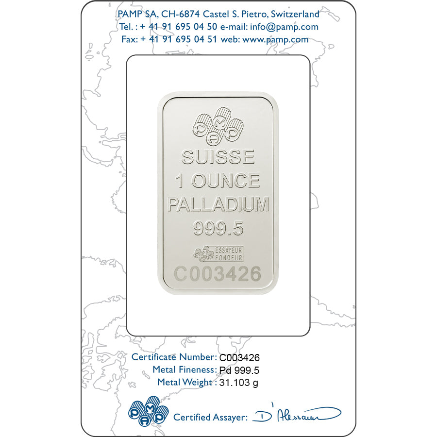 PAMP 1oz Fine Palladium Bar -  Lady Fortuna