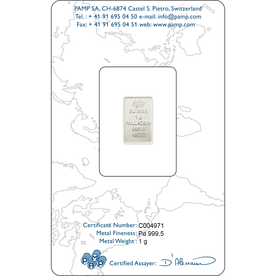 PAMP 1g Fine Palladium Bar - Lady Fortuna