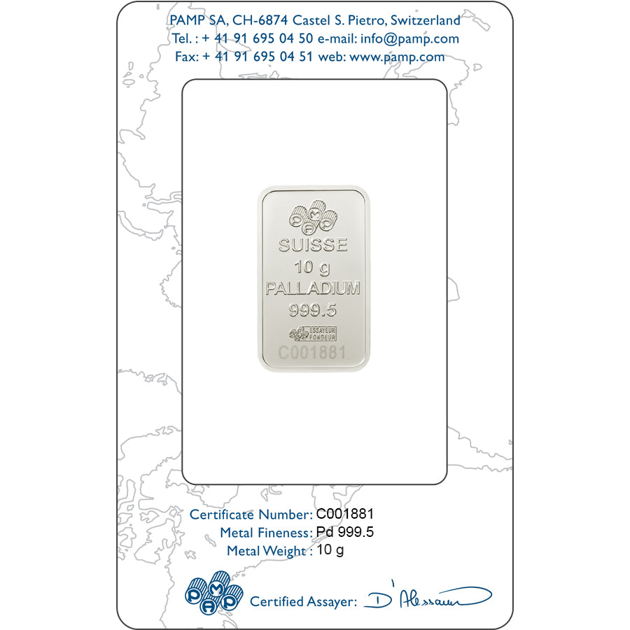 PAMP 10g Fine Palladium Bar - Lady Fortuna