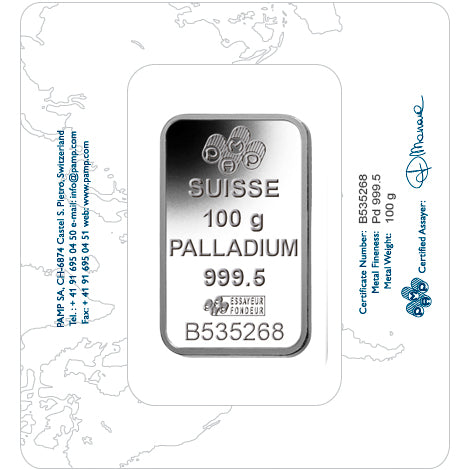 PAMP 100g Fine Palladium Bar - Lady Fortuna