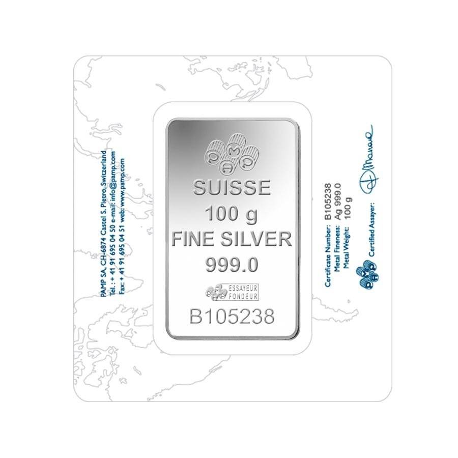 PAMP Suisse Rosa 100g Fine Silver Mint Bar